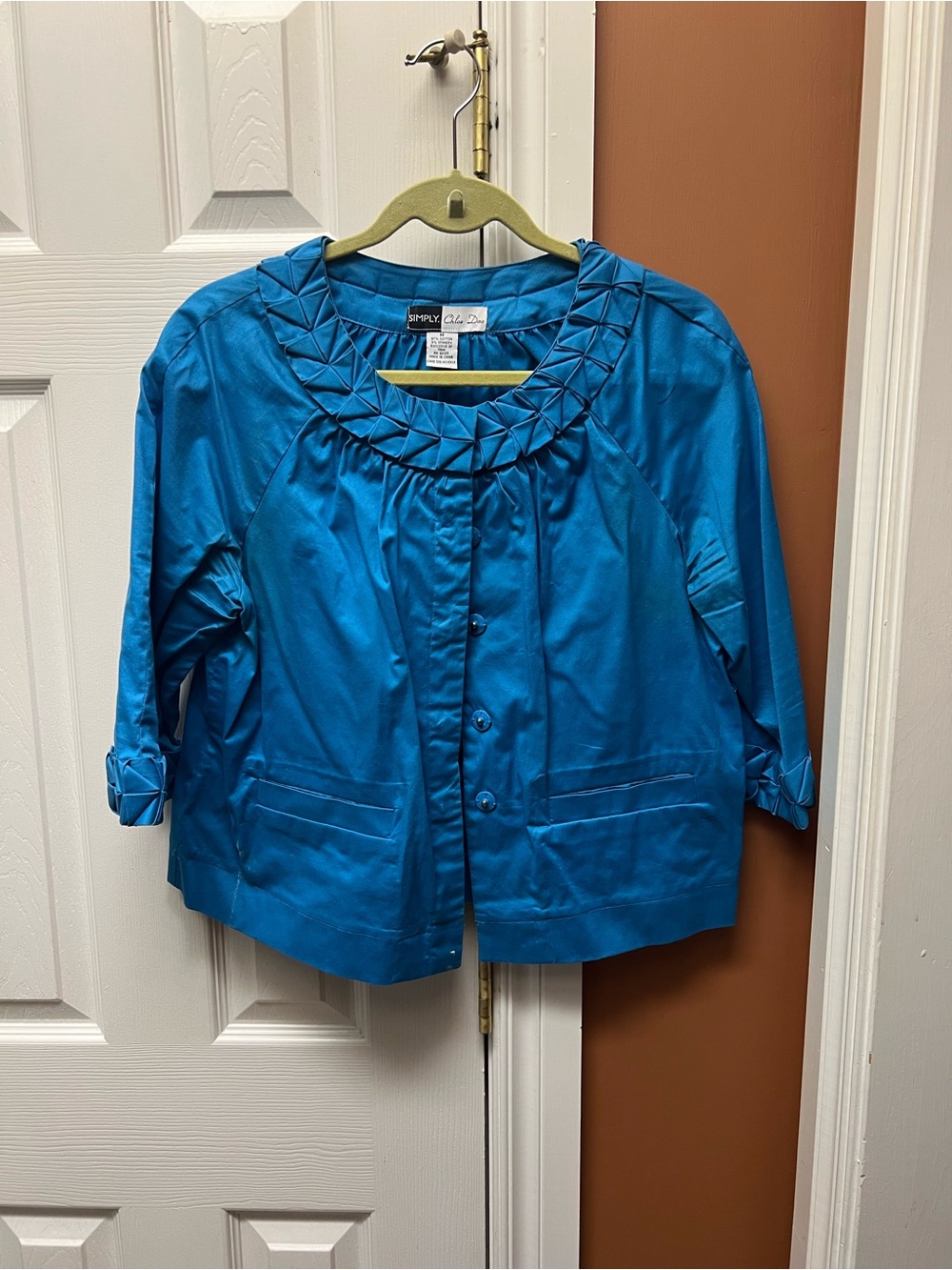 Chloe Teal Blue Cropped Button Jacket